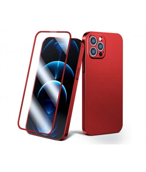 Husa iPhone 13 Pro Max, Premium, Pachet Joyroom 360 Husa Spate Si Folie Sticla Securizata Full Cover, Rosu